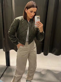 TRAF 2025 Women's Fashion Bomber Jacket Autumn Winter Short Parka Coat Vintage Long Sleeve Streetwear Casual New In Jackets-belleandkai.com