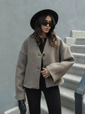 New Women's Coat Top Autumn Streetwear Fashion Button Long Sleeves Coat Solid Sexy V-Neck Casual Slim Versatile Female Clothing-belleandkai.com