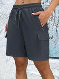 1/2 PCS  Loose Women Shorts with 2 Flap Pockets Adjustable Drawstring Cargo Short Outdoor Quick Dry Lightweight Shorts-belleandkai.com
