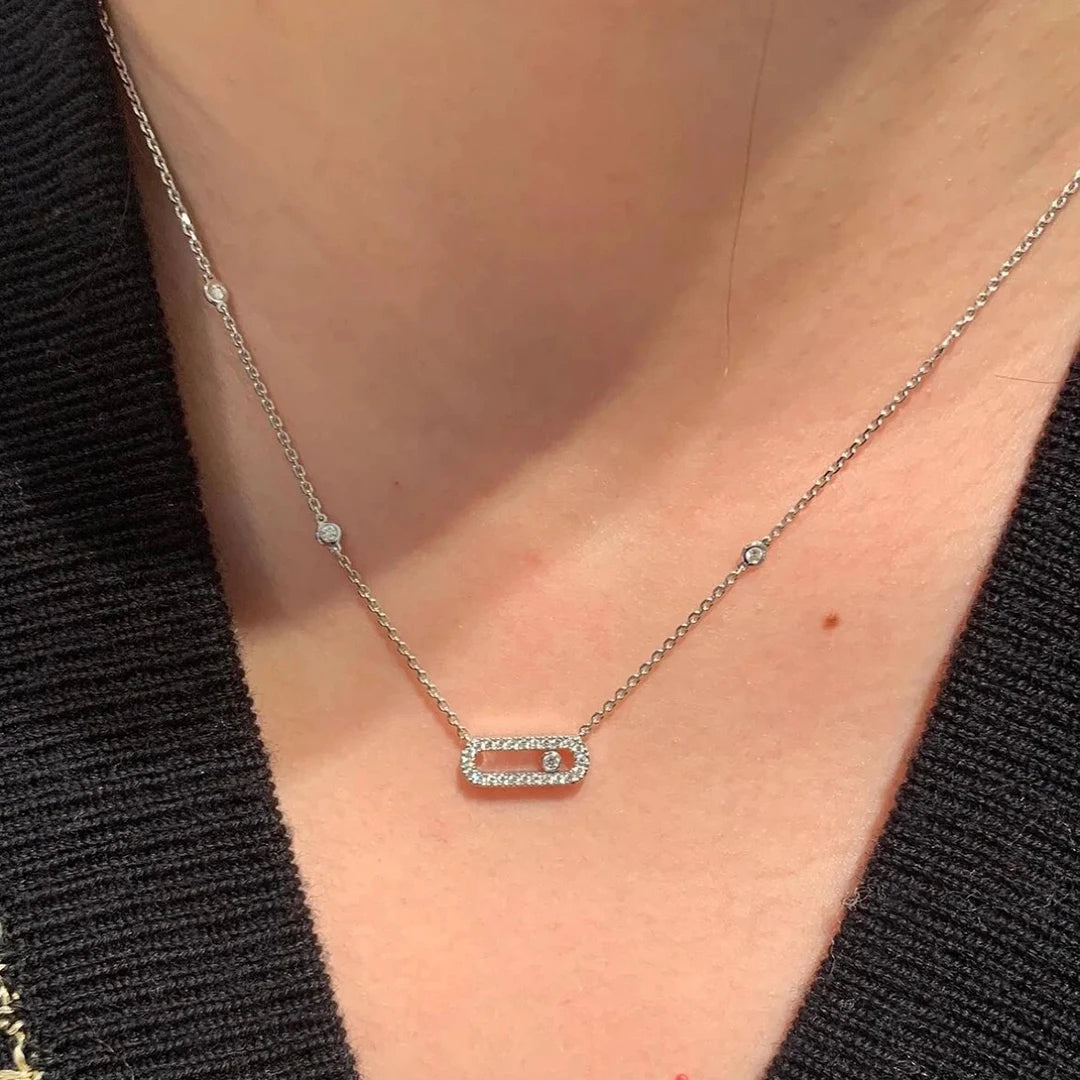 925 sterling silver classic fashionable mobile three diamond women's necklace. Holiday gifts-belleandkai.com