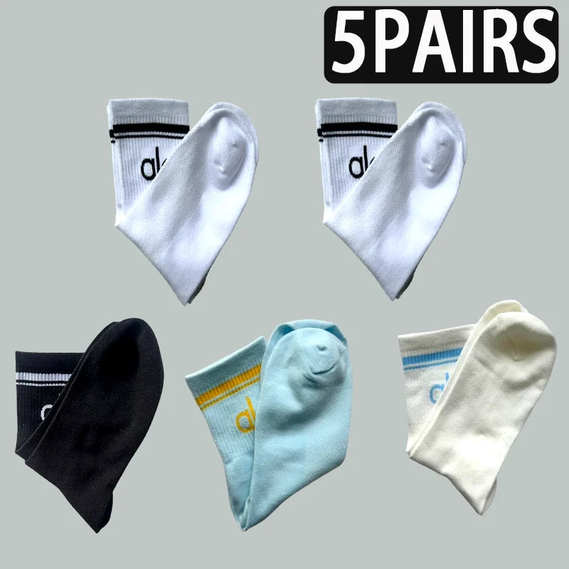 1/3/5 Pairs A* Mid Tube Yoga Socks Premium Cotton Unisex Breathable Comfortable Fitness Socks Set for Yoga Gym Sports All Season-belleandkai.com