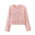 UNIZERA Winter New Product Women's Fashion and Casual Versatile Round Neck Flip Decoration Short Suit Coat-belleandkai.com