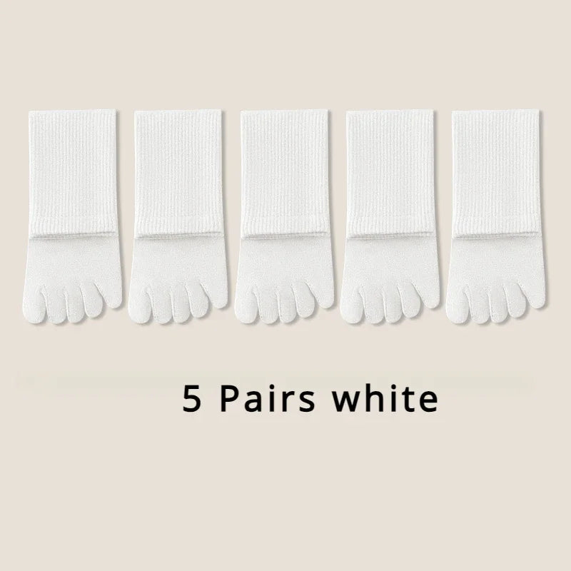 5 or 10 Pairs Women Sports Toe Socks with Separate Fingers High Tube Five Finger Cotton Crew Socks Yoga High Quality-belleandkai.com