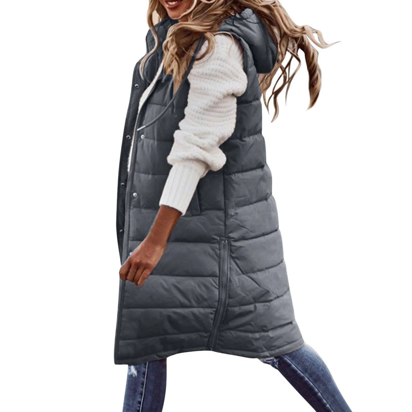 Long with Hood Outdoor Vest Down Women's Jacket Quilted Coat Sleeveless Jacket Winter Light Weight Sweaters-belleandkai.com