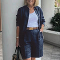 Elegant 2-Piece Sets For Women Womens Cardigan Shirt Top Summer Solid Color Casual Shorts Two Piece New In Matching Sets-belleandkai.com
