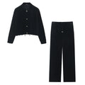Women Fashion Velvet Trouser Set Streetwear Woman Wide Leg Long Pant +Long Sleeves Short Coat Top Women outfit-belleandkai.com