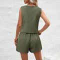 Summer Women Elegant Solid Waistcoat Shorts Set 2024 Sleeveless Vest Top+High Waist Slim Shorts Lady Office Casual 2 Pieces Set-belleandkai.com