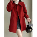 Autumn Winter New Style Slimming Long Coat with Heart Buckle Doll Collar Knitted Outerwear for Women Chinese Brand AE Stock-belleandkai.com