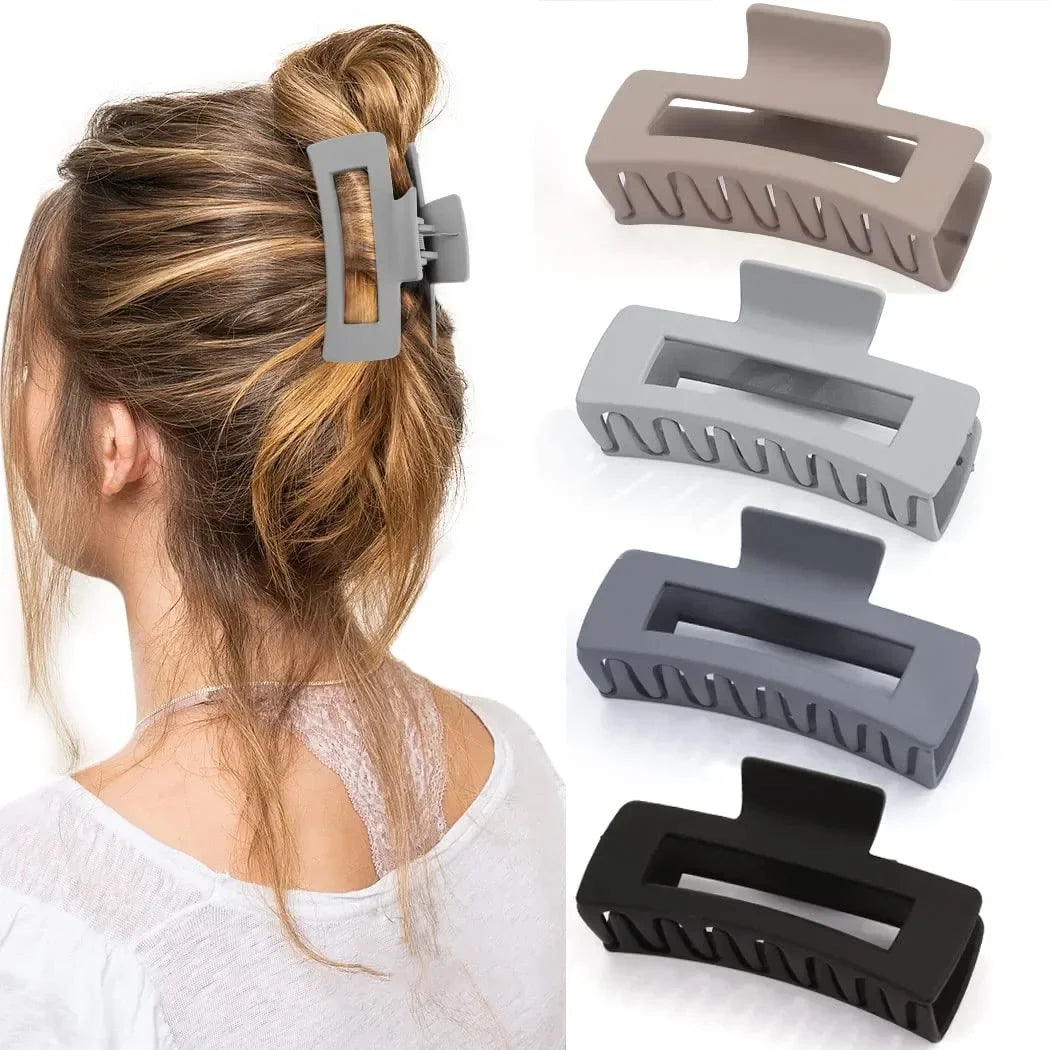 Simple Frosted Shark Hair Claws Candy Color No Slip Large Square Cross Shaped Jaw Clip For Women Girls Thin Thick Long Hair-belleandkai.com