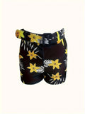 European and American Cross-border New Women's Clothing V-neck Camisole and Plant Print Shorts Set with Belt-belleandkai.com