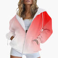 Autumn new gradient 3D digital printed casual long sleeved zipper hooded sweatshirt for women-belleandkai.com