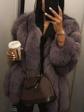 2024 Autumn Winter Female Korean Fashion Long Faux Fur Jacket Women Coats Loose Casual Warm Long Sleeve Outerwears Overcoat-belleandkai.com