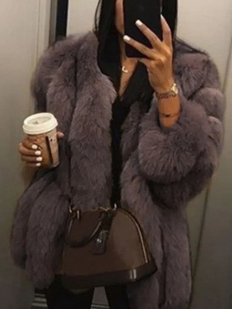 2024 Autumn Winter Female Korean Fashion Long Faux Fur Jacket Women Coats Loose Casual Warm Long Sleeve Outerwears Overcoat-belleandkai.com