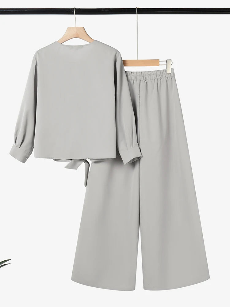 2025 ZANZEA Fashion Long Sleeve Blouse Pant Sets Spring Autumn Outfits 2PCS Women Work Matching Sets Casual Solid OL Tracksuits-belleandkai.com