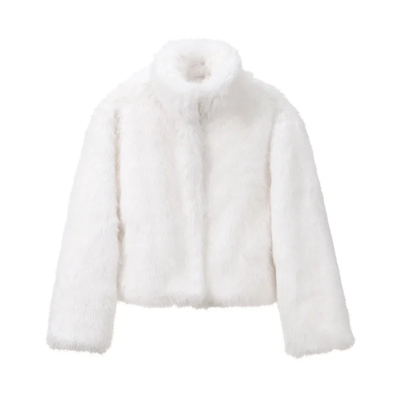 Neo Mint 2024 Winter Women Yellow Faux Fur Jacket Chic Girls Fashion Streetwear Thicken Warm Stand Collar Fox Fur Coat Outerwear-belleandkai.com