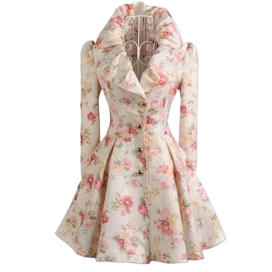 2025 Spring Autumn Women Trench New Flower Coat Medium and Long Windbreaker with Large Collar Women's Clothing-belleandkai.com