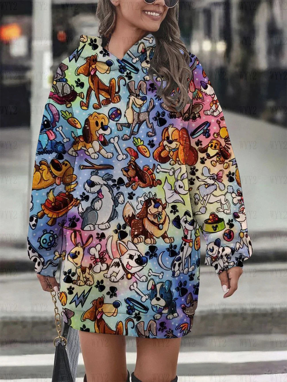 Women's hooded pullover sweatshirt fashion loose autumn and winter hoodie Disney chic retro print long-sleeved dress-belleandkai.com