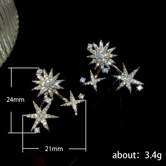 CAOSHI Brilliant Star Stud Earrings for Women Silver Color Dazzling Zirconia Ear Studs  Gorgeous Fashion Accessories for Women-belleandkai.com