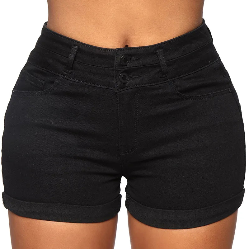 Liooil Cotton Stretchy High Waist Jean Shorts Woman Summer 2023 Casual Sweat With Pocket Zipper White Black Cuffed Denim Shorts-belleandkai.com