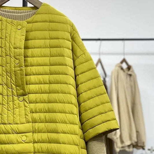 Lightweight Down Jackets Oversized Quilted Coats for Women Mid-length Quarter Sleeved Loose Casual Vintage Winter Clothes Women-belleandkai.com