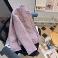Purple Tweed Jacket Women Vintage O-Neck Metal Single Breasted Cropped Coat Autumn Winter Korean Style Elegant Jackets for Women-belleandkai.com