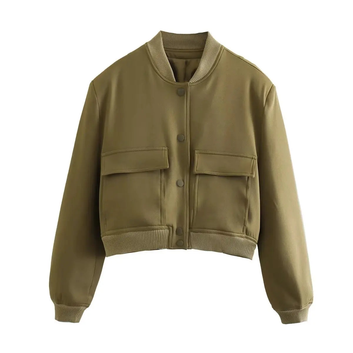 Willshela Women Fashion Solid Bomber Jackets Coat With Pockets V-Neck Single Breasted Long Sleeves Female Chic Lady Outfits-belleandkai.com