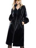 Mauroicardi Spring Waterproof Shiny Reflective Black Hard Patent Faux Leather Coat Women with Detachable Hood Zip Up Streetwear-belleandkai.com