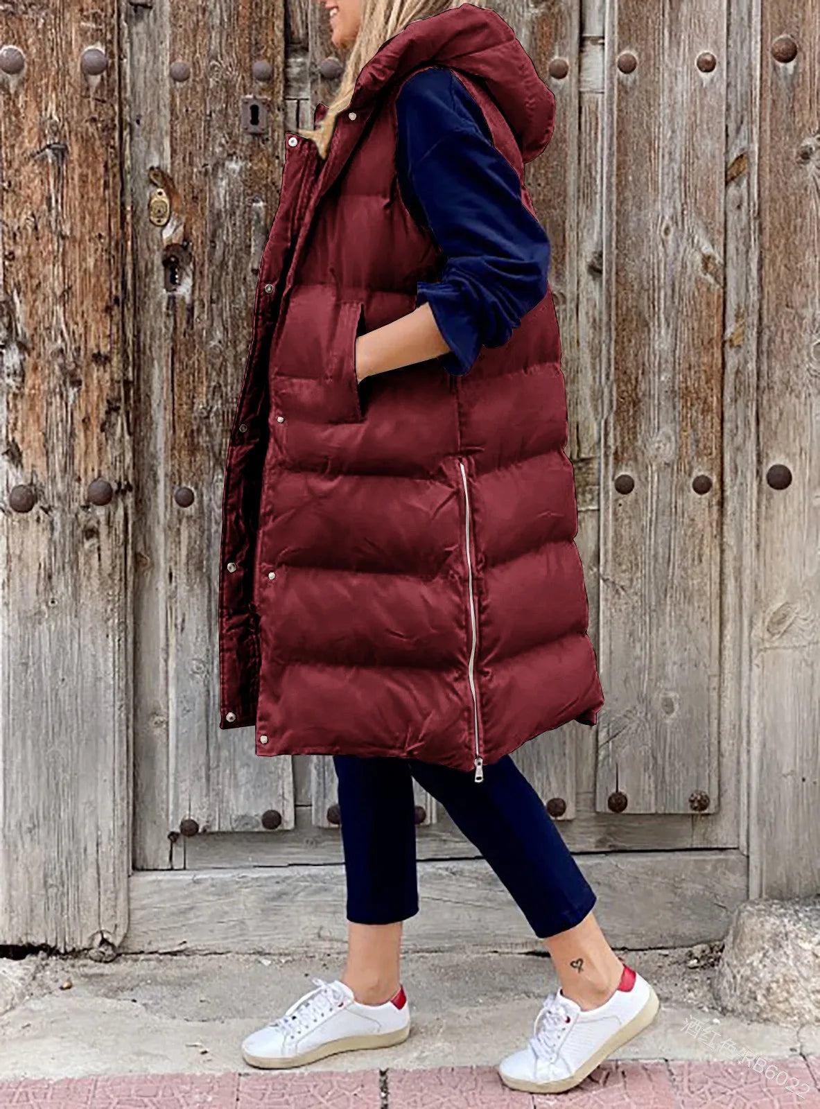 Women's Long Coat Vest With Hood Autumn Winter Sleeveless Warm Cotton Down Coat Waistcoat Quilted Vest Down Jacket Outwear 5XL-belleandkai.com