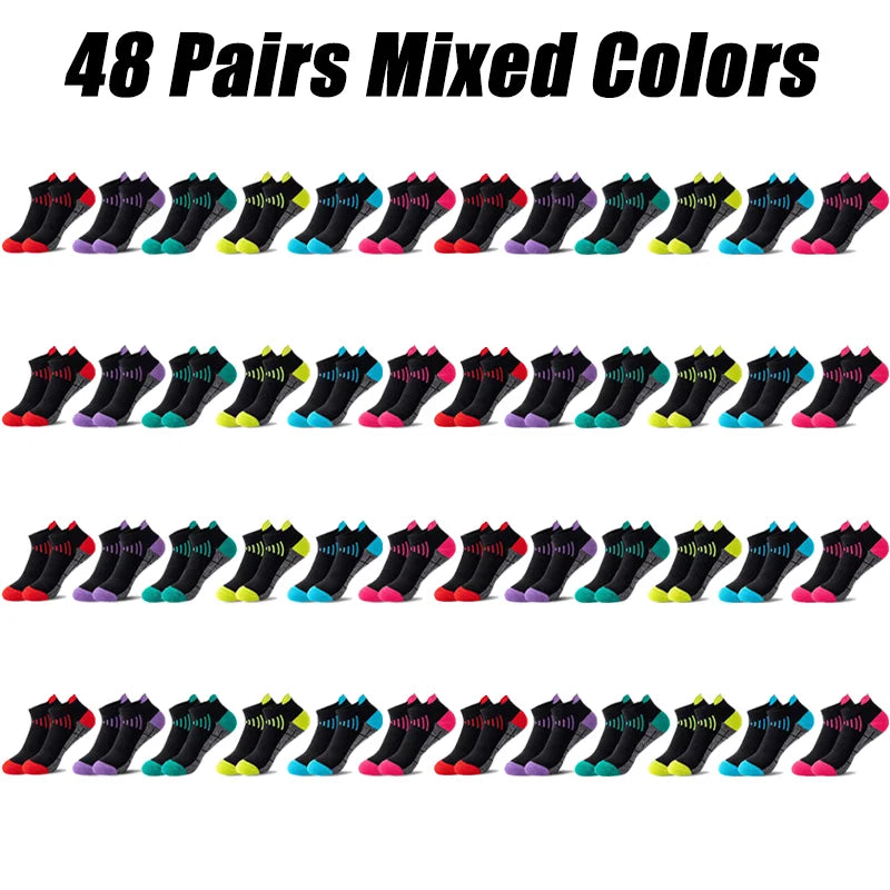 6-96 Pairs Unisex Color-Coordinated Quick-Dry & Sweat-Absorbent Running/Casual Sports Socks Low-Top Breathable 36-42-belleandkai.com