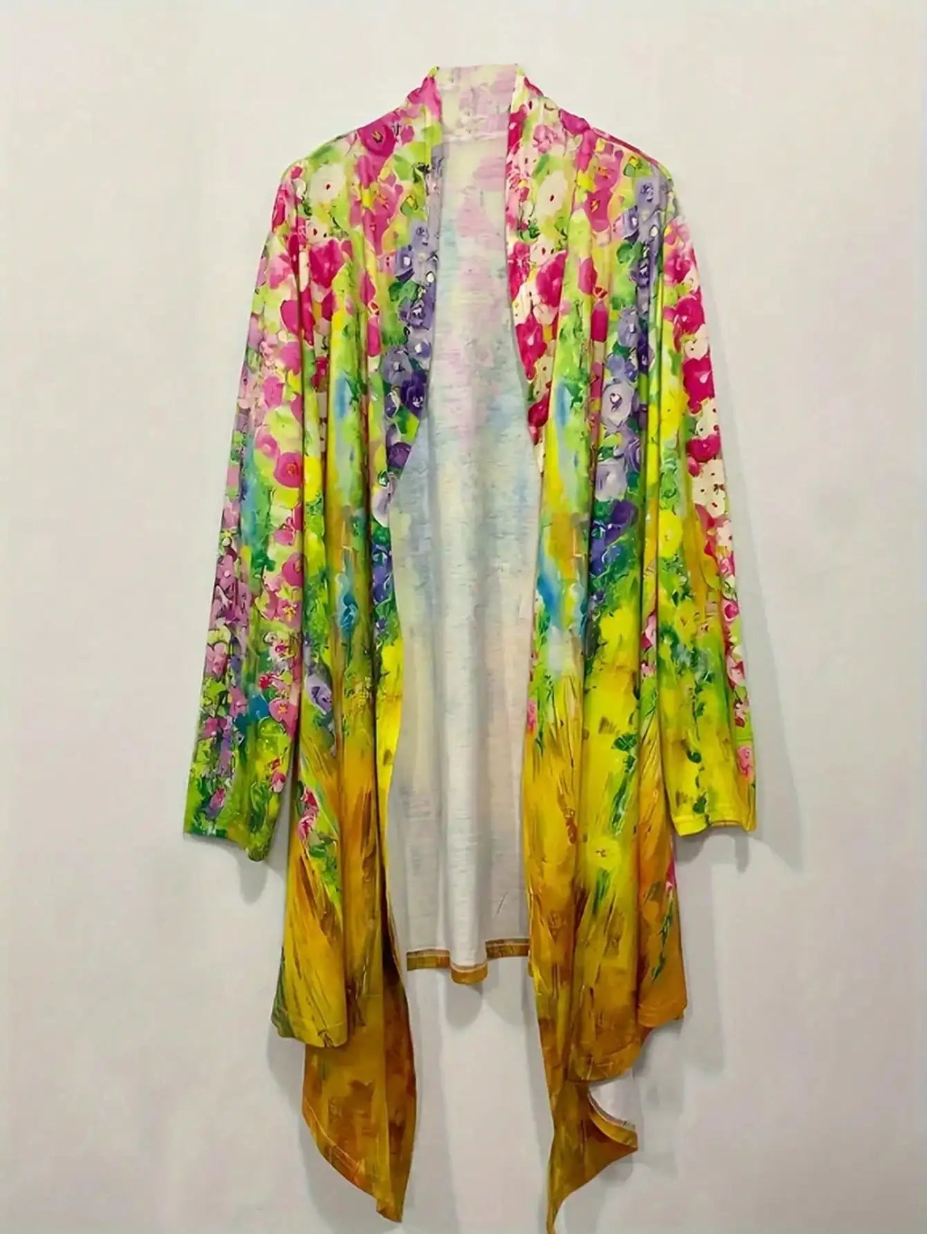 Plus Size 1XL-5XL Spring Summer Women's Fashion Cardigan Jacket Women Casual Flower Print Long Sleeve Open Loose Outwear Coat-belleandkai.com