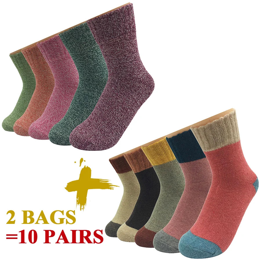 5 Pairs/Lot Wool Socks Women Winter Japanese Harajuku  Bohemian Cashmere Warm Colorful Socks Ladies Girl Christmas Gift 5 Styles-belleandkai.com