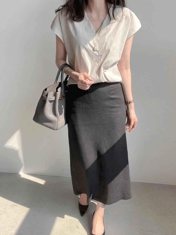 Shirts & Blouses For Women Half Sleeve Summer Loose Button Up Woman Top V Neck Simple Cheap Stylish Offer Aesthetic Hot Xl S Xxl-belleandkai.com