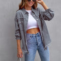 Fashion Broken Holes Solid Color Denim Jacket Ladies Comfortable Casual Loose Button Cardigan Coat Streetwear Women's Outerwear-belleandkai.com