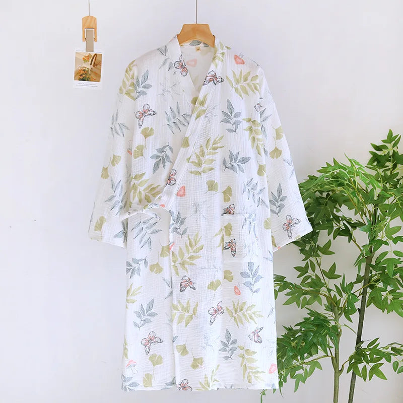 Japanese kimono dressing gown spring and autumn ladies cotton crepe cloth thin summer bathrobe home service sleepwear bath robe-belleandkai.com