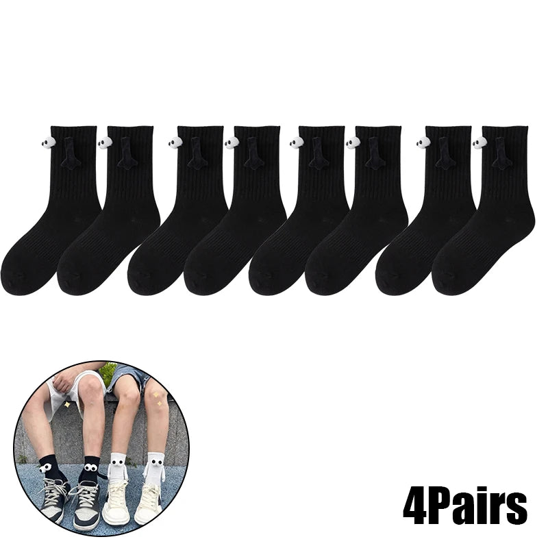 Magnetic Socks with Hands Women Men Fashion Black White Funny Cute Cartoon Eyes Couple Mid-tube Socks for Gifts-belleandkai.com