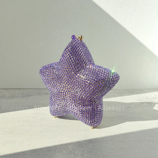 Alizekerr Star Shaped Crystal Evening Bags Women 2024 Boutique Gorgeous Gradient Colour Diamond Mini Clutch Purses Wedding Party-belleandkai.com