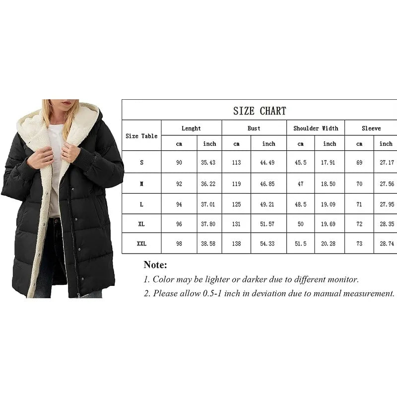 Womens Winter Warm Coats Sherpa Fleece Lined Long Hooded Puffer Jacket-belleandkai.com