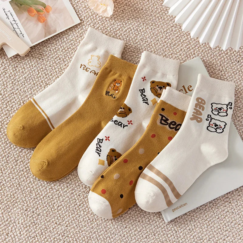 5 Pairs/Lot Socks Women's Cotton Print Short Ankle Set White Sports Cycling Running Compression Summer Breathable-belleandkai.com