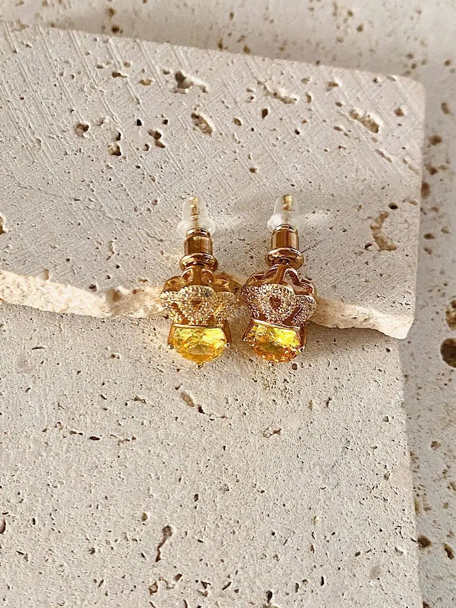Lxalry Citrine Studs – Gold & Diamond Hypoallergenic Earrings, November Birthstone Gift for Success & Wisdom-belleandkai.com