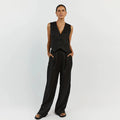 2025 New Summer Two Piece Sets Fashion Women Single Breasted Sleeveless Vest Wide Leg Pant Suit Casual Solid Office Lady Outfits-belleandkai.com