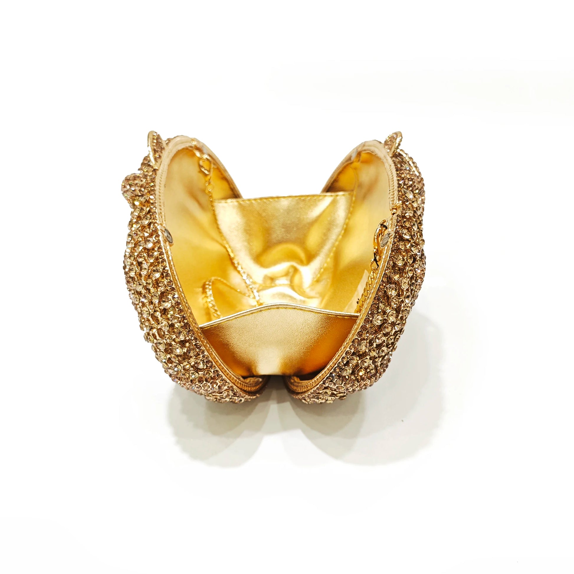 Gold Diamond Flower Evening Clutch Purse Oval Shape Rhinestone Crystal Wedding Bridal Clutches Luxury Phone Handbags-belleandkai.com
