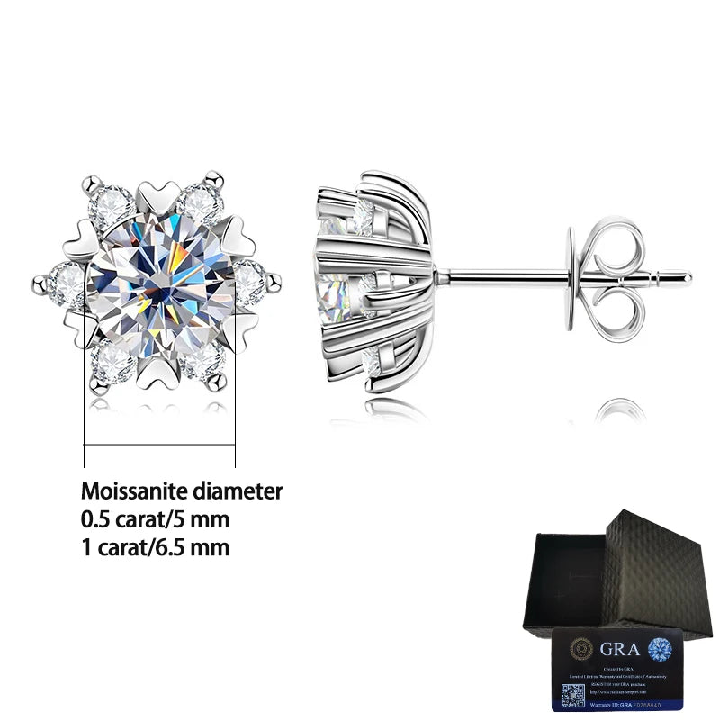 S925 silver moissanite snowflake earrings for women, fashionable and classic 6-claw design as a Valentine's Day gift for friends-belleandkai.com