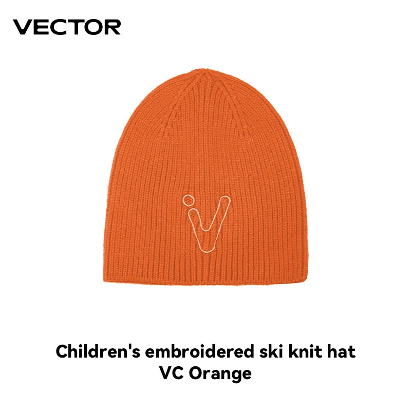 VECTOR Children's Embroidered Ski Knitted Hat Solid Color for Warmth, Warmth, Comfort, and Skin Friendly Trend Versatile-belleandkai.com