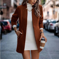 Women Fashion Solid Long Sleeve Coats Autumn Winter Casual Woolen Coat Stand Collar Jacket With Pockets Female Street Outerwear-belleandkai.com
