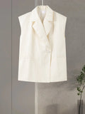 Fashion Women's Stripe Vest Trouser Suits Sleeveless Turn-Down Collar Lady Set 2025 Spring Summer Casual 2 Pieces Set Women-belleandkai.com