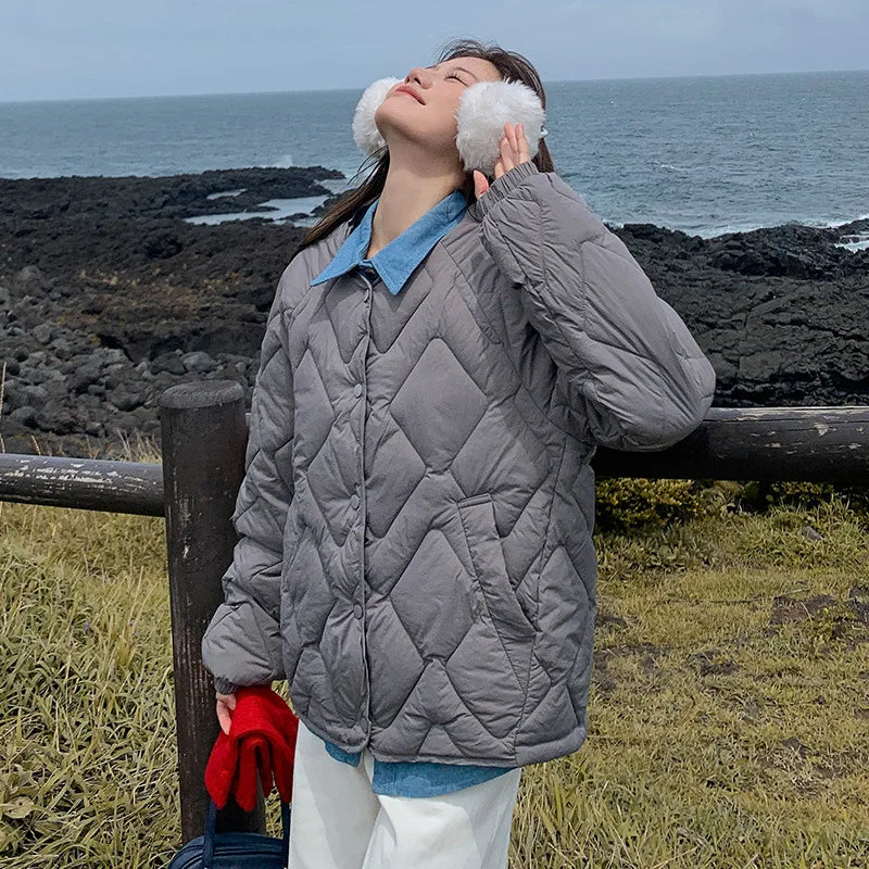Autumn Winter Quilted Jacket Women Cotton Coat Warm Parkas Single-breasted Long Sleeve Design O-neck Outerwear Black Blue Yellow-belleandkai.com