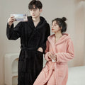 Bathrobe Woman Shower Couple Pyjamas Nightgown Women Homewear Hooded Men Winter Thickened Long Flannel Suit Easy to Clean Black-belleandkai.com