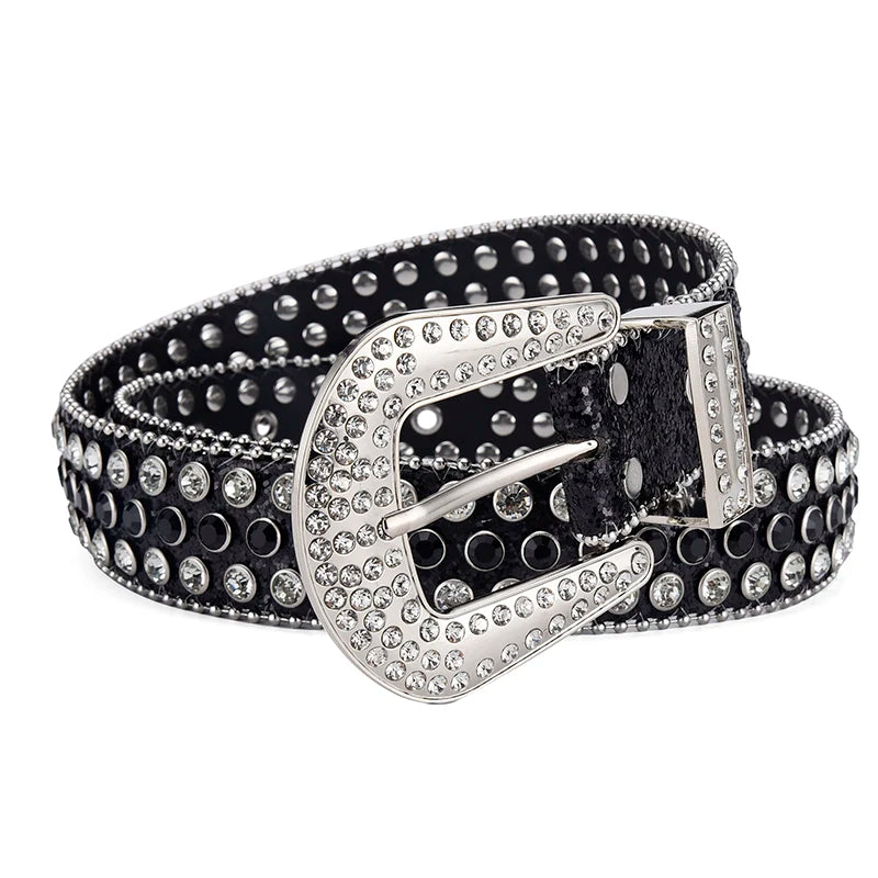 Men's Jeans Rhinestone Large Size Belt Women's Belt Western Denim Shiny Rivet Design Leather HipHop Punk Rock Y2K Style Belt-belleandkai.com
