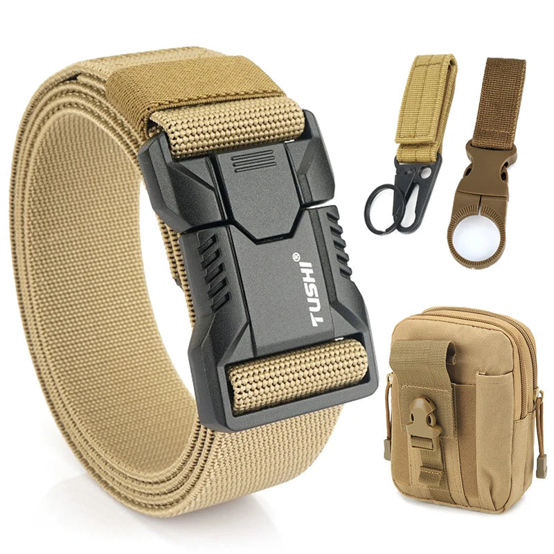 VATLTY New Tactical Outdoor Belt for Men and Women Aluminum Alloy Buckle Quick Release Elastic Belt Casual Belt Jeans Waistband-belleandkai.com