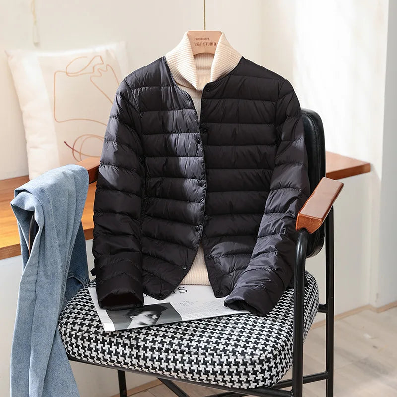 2023 New Arrivals Autumn Winter Warm Women White Duck Down Slim Jackets Female Fashion Ultra Lightweight Packable Puffer Coats-belleandkai.com